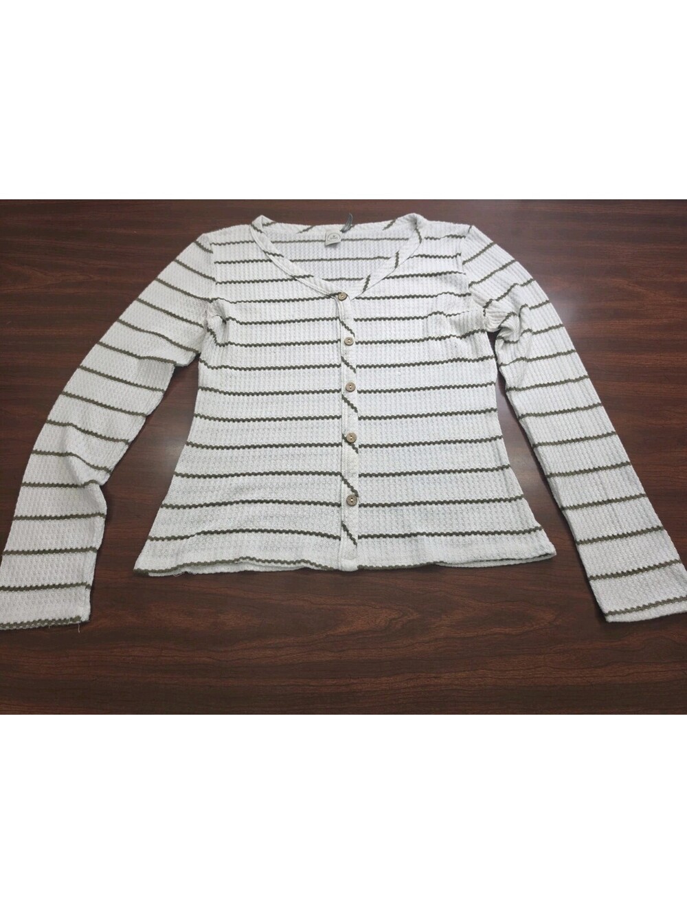 Paper Crane Striped Waffle Knit Button Down Cardigan Top Women Large Cottagecore
